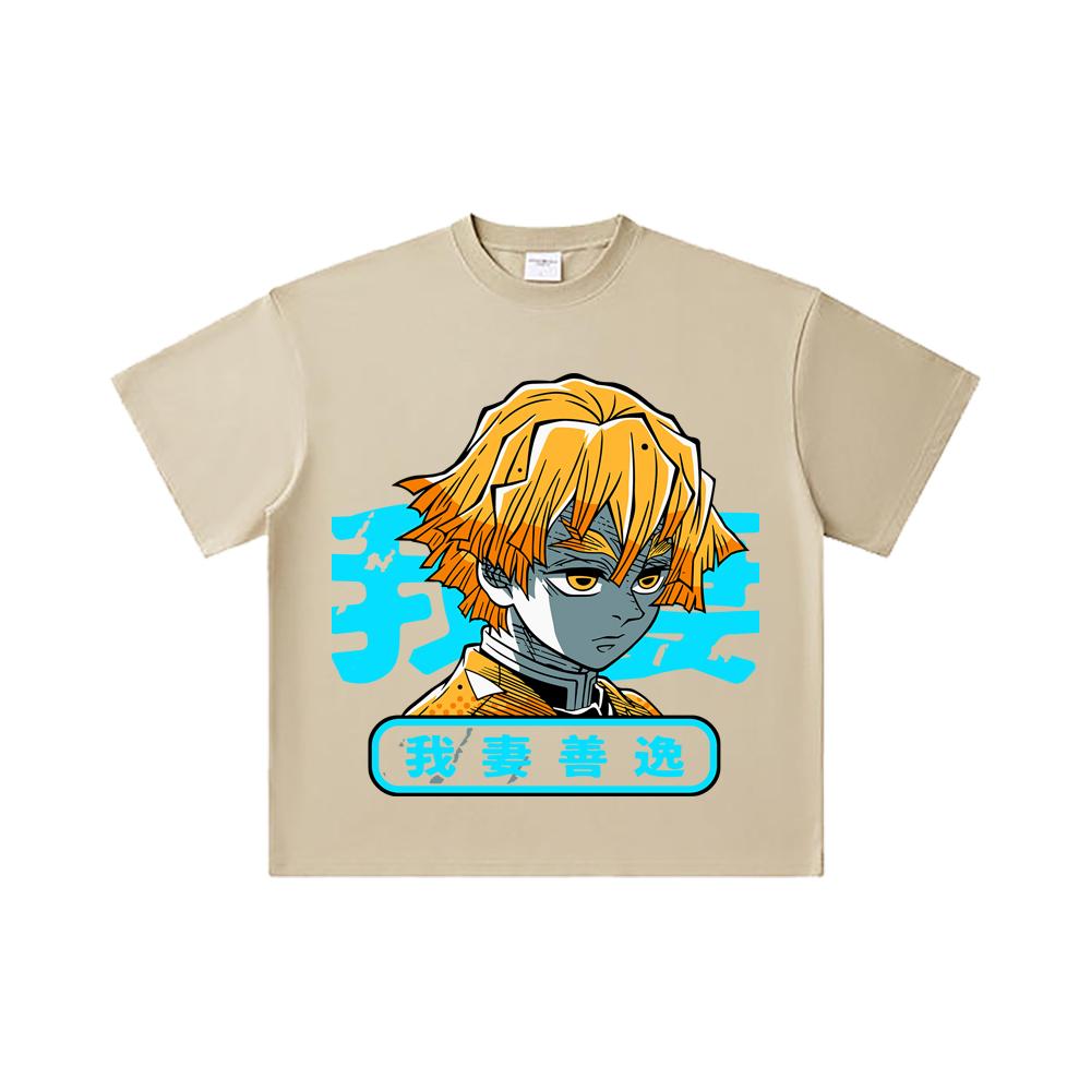 260 GSM Double Yarn 32 Count 100% Cotton Demon Slayer V100 Zenitsu Print Unisex Heavy Cotton T Shirt