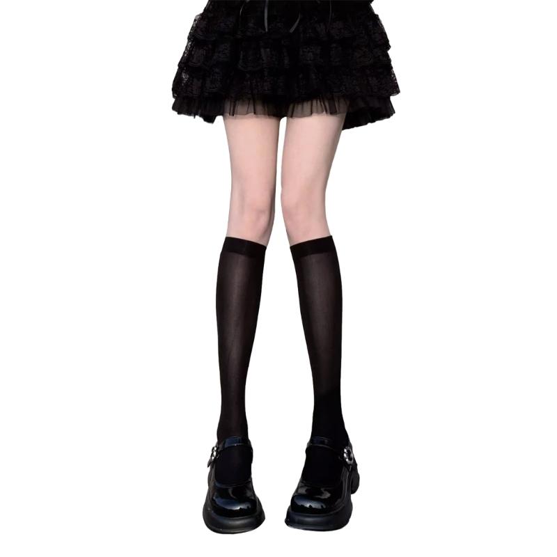

Womens Stockings Cute Lolitas Long Socks Solid Color Knee High Socks Fashion Girls Kawaiis Cosplay Sexy Silk Calf Socks 40cm чорний
