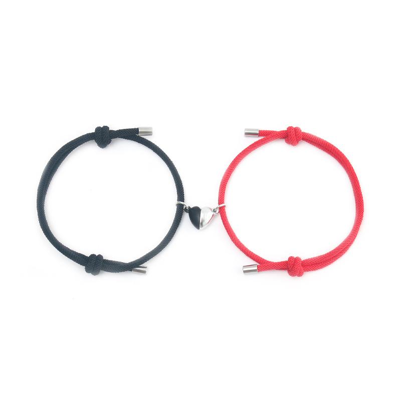 Romantic 2pcs/Pair Magnet Couple Bracelet Adjustable Matching Braclet Rope Black White Heart Magentic Braslet Gift For Lover