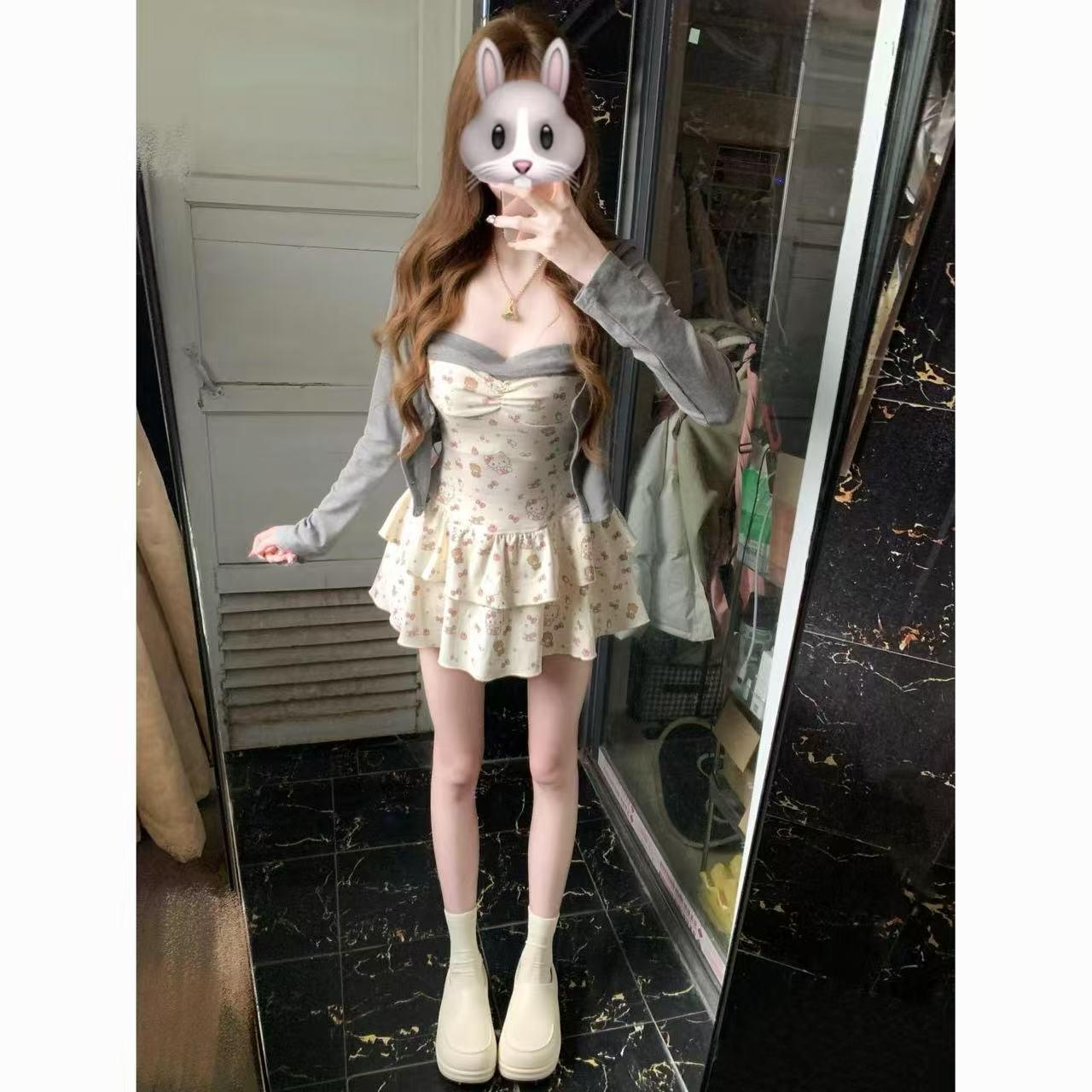 

Весенне-летний цветочный комплект-двойка: Кардиган для похудения и платье-майка Large