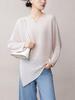 Women's Irregular Long-Sleeve T-Shirt - 2025 Autumn Style, Loose Fit, Slimming, Split & Pleated Base Layer.