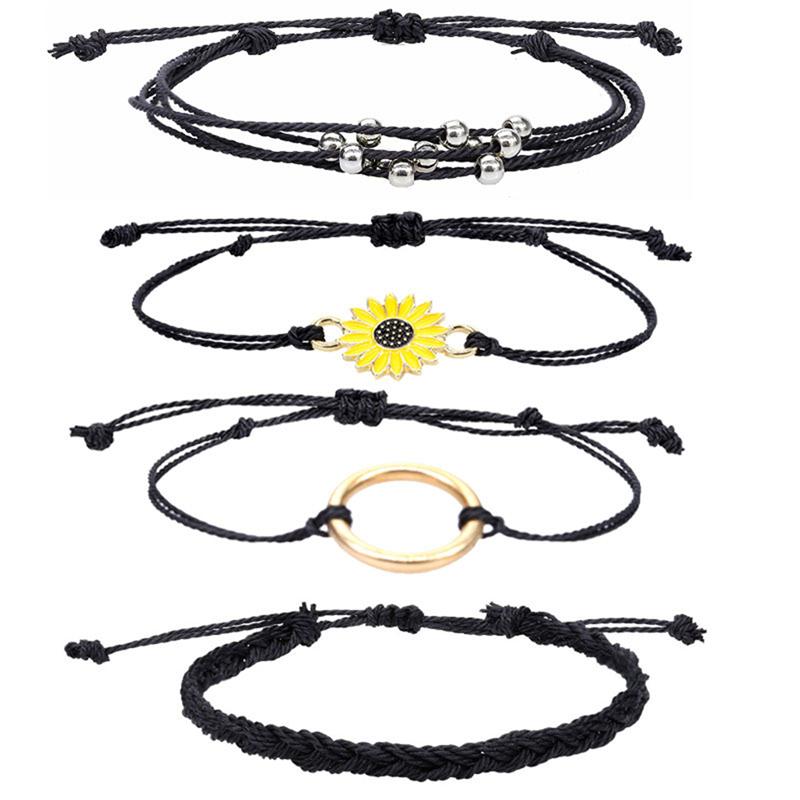 Pulseira da amizade Pulseira de corda trançada Pulseira de casal ajustável Conjunto de joias para festa Presentes