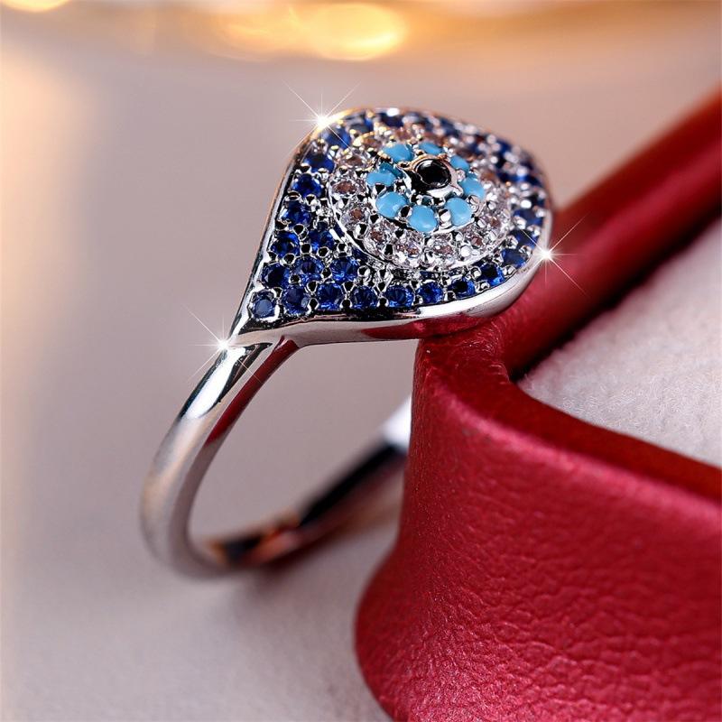 Wish full diamond gradual change blue devil's eye ring simple personality niche ring