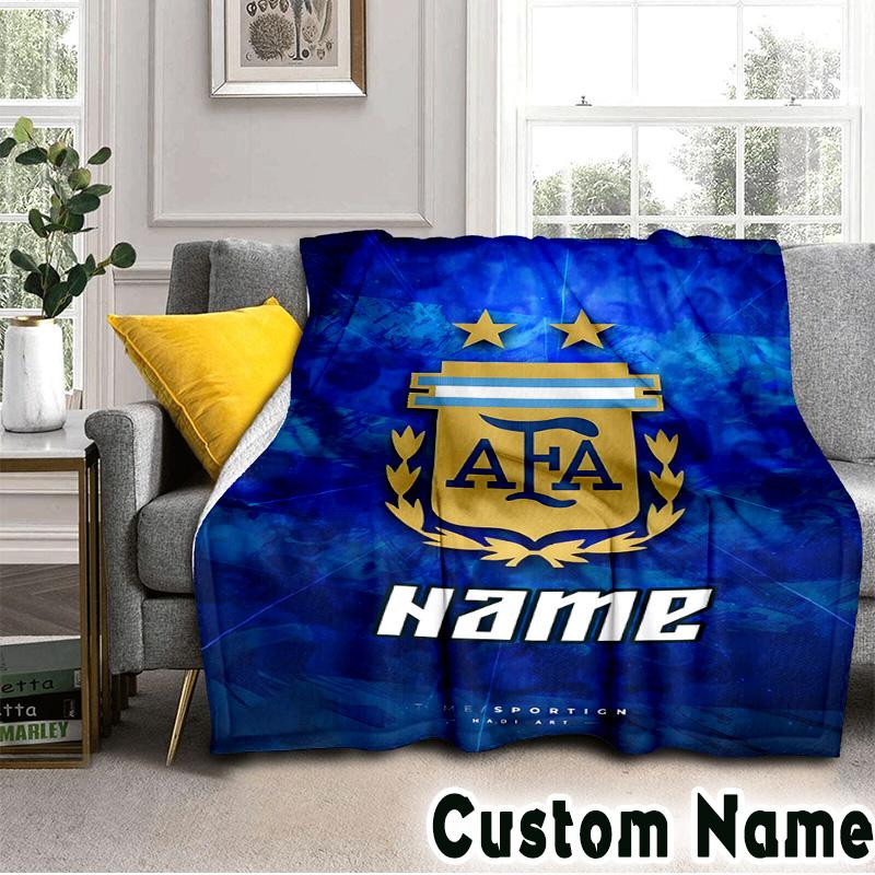 Custom Name Argen-tina Football Crest Throws Blanket Flannel Blankets for Couch Bed Gifts for Men Women Picnic Blanket Christmas Fan Gifts