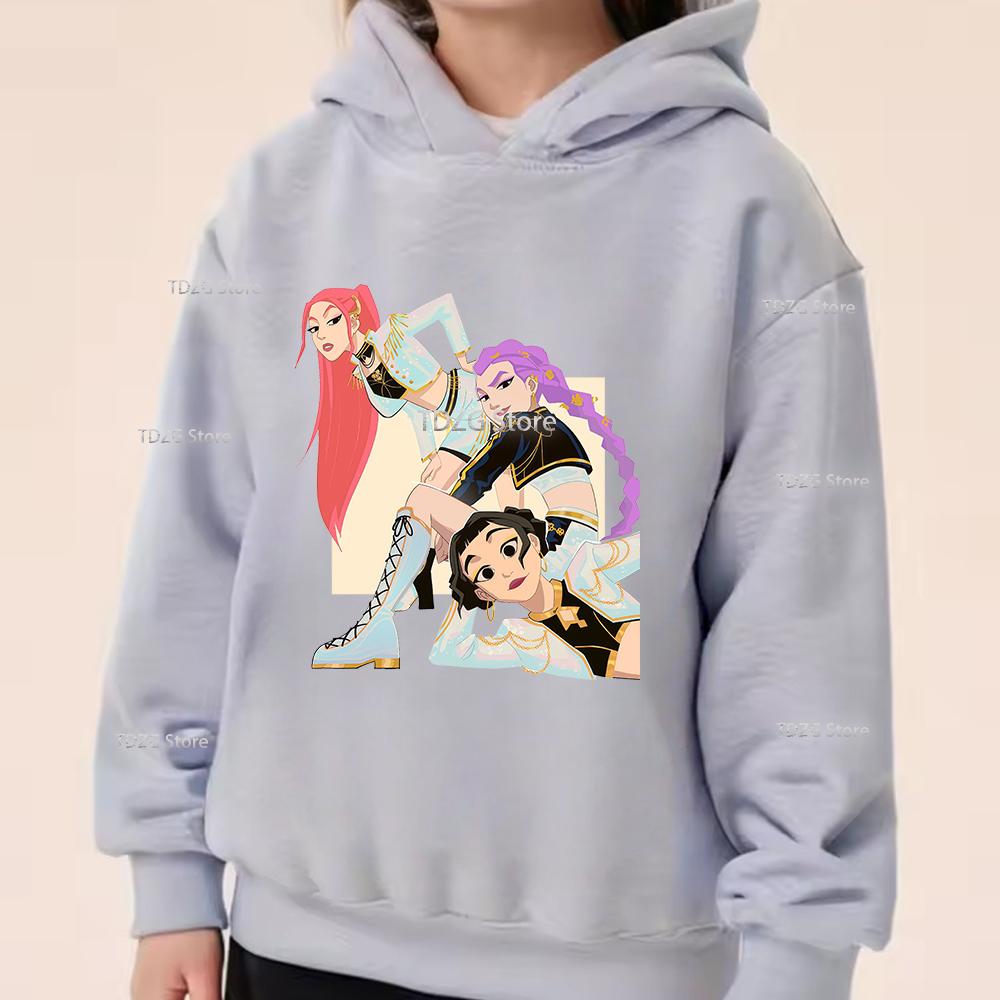 Fashion Girl Group KPop Devil Hunter Print Casual Sports Boy Girl Fleece Pullover Hoodie Autumn Children Long Sleeved Clothing