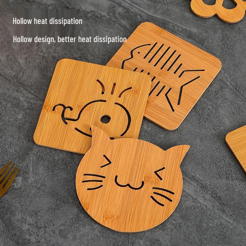 Cartoon Wooden Heat-Resistant Non-Slip Coaster and Placemat for Kitchenware