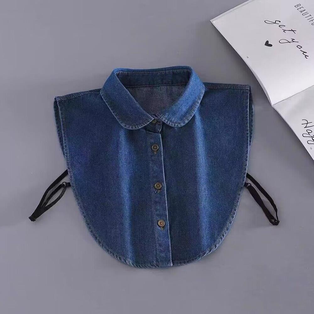 Women's Blue Washed Denim Collar Simple Half Shirt Style Fake Collar Versatile Decoration Detachable Pointed False Collar