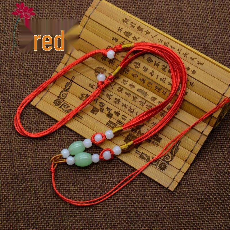 Șnur de performanță pentru ocarină: Colier țesut din jad cu mărgele de semințe cu buclă dublă, perfect ca pandantiv sau accesoriu pentru instrument muzical.