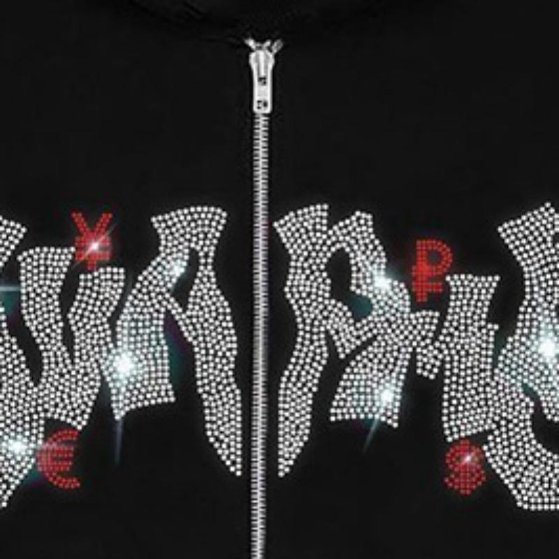 Pattern Rhinestone Printed Top Trendy Brand with the Same Cardigan Jacket, Loose Zippered Hoodie for Men and Women In Europe and America