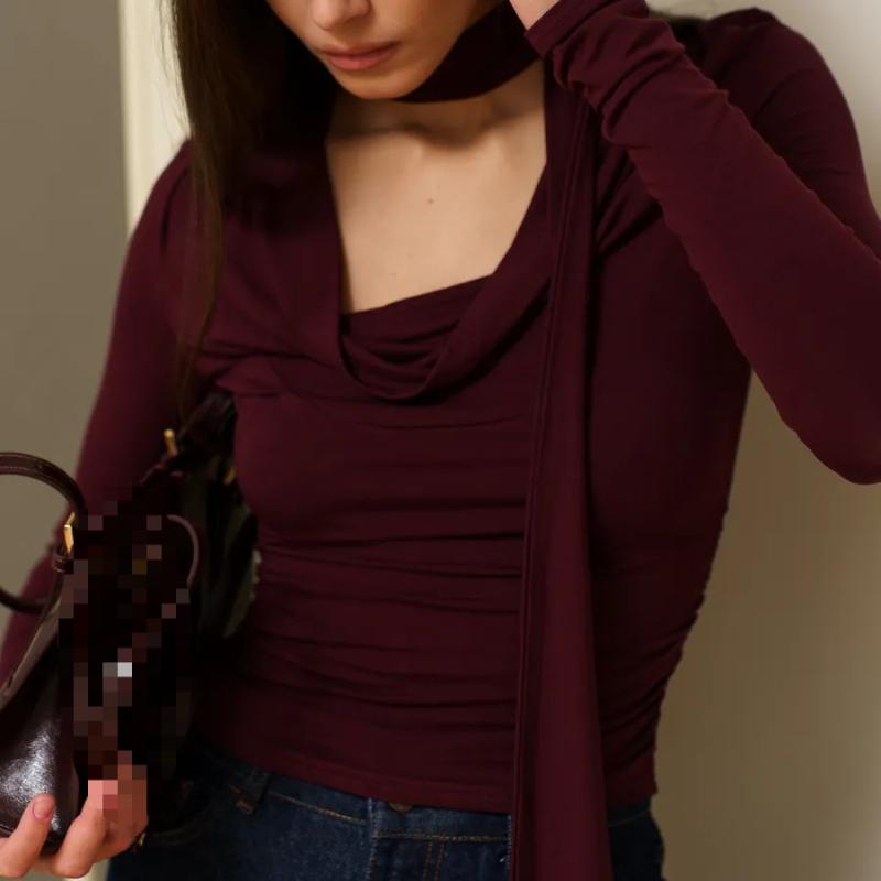 Spring and Autumn Street Long sleeved Slim fit Short Top