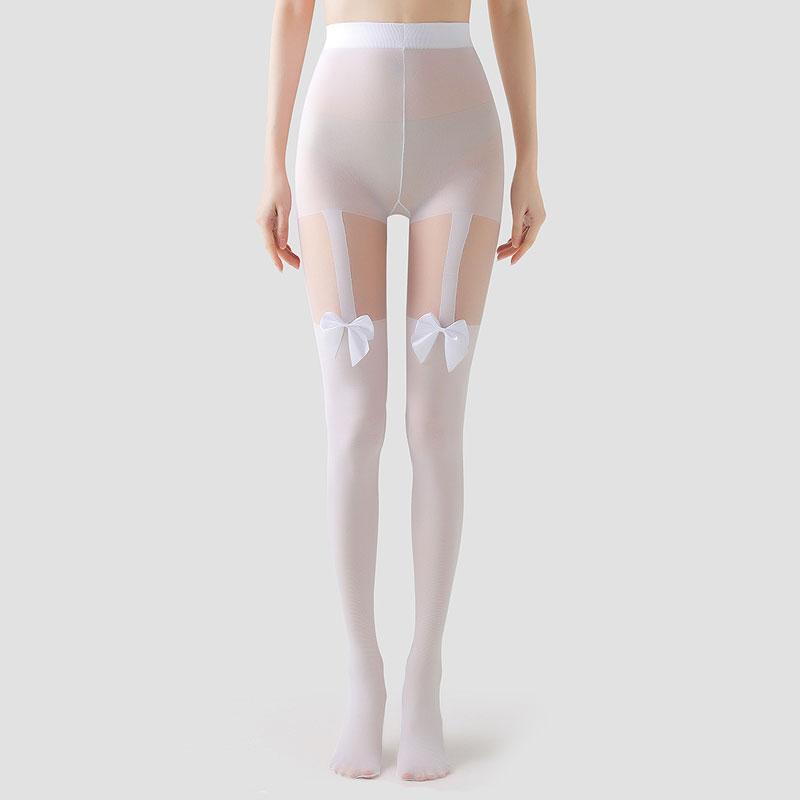 BOW Floral Print Lace Stockings Spandex Elastic Knee High Socks Maillard Colors Pantyhose for Fashion Women Outfits