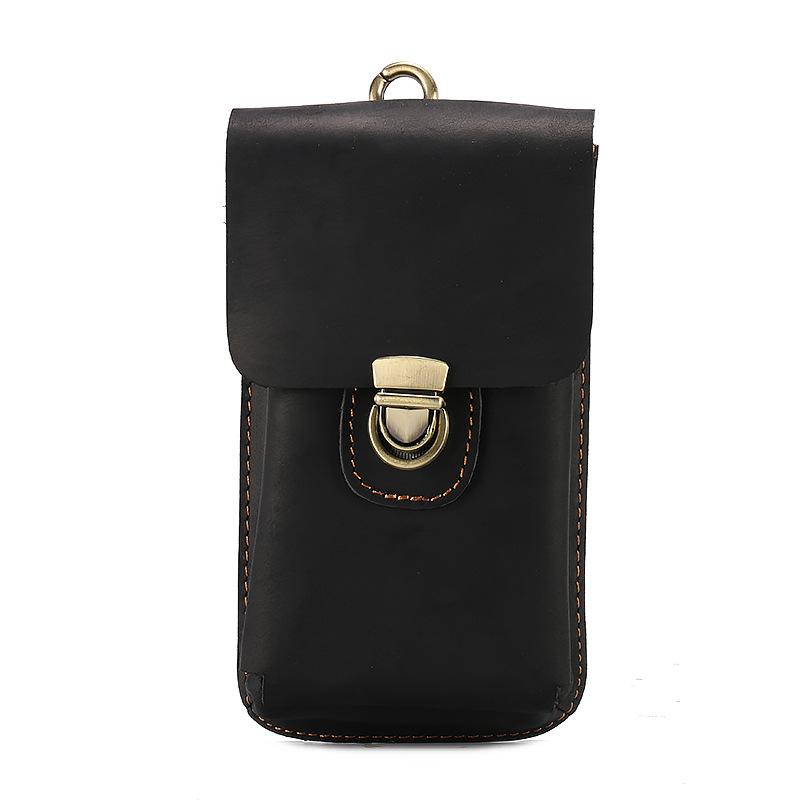 Genuine Leather Men's Bag, Retro Crazy Horse Leather Phone Bag, Vertical Cigarette Bag, Top Layer Cowhide Pants, Waist Small Hanging Bag