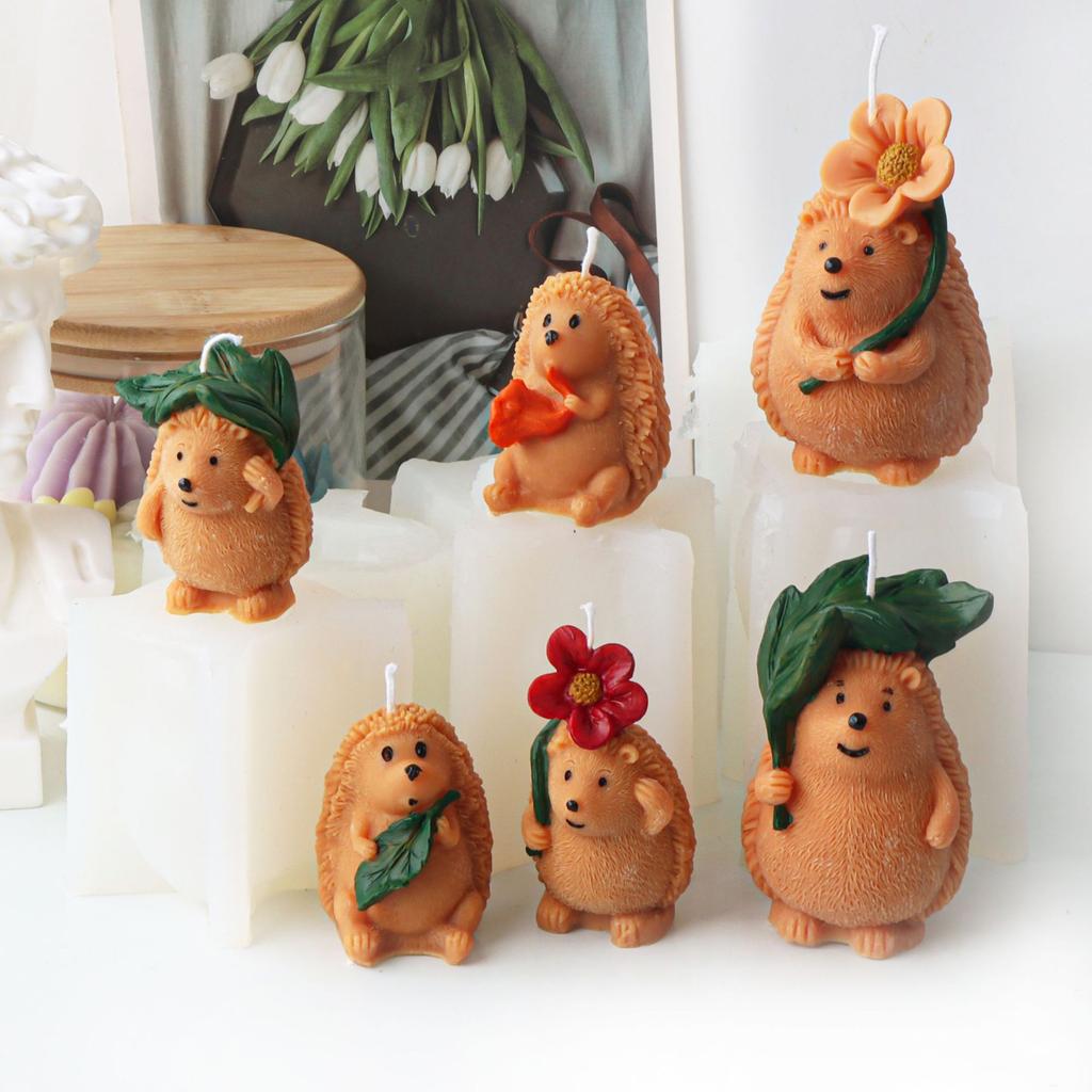 Cute Hedgehog Candle Mold 3D Cartoon Animal Hug Mushroom Apple Soap Craft Plaster Making Kit DIY Handmade Mold Home Decor Gifts