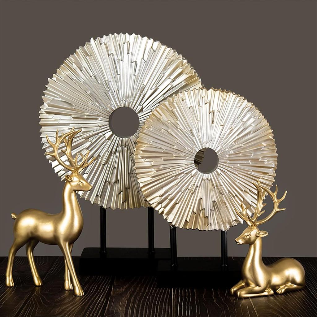 2Pcs Christmas Reindeer Figurines Decorations Resin Sitting & Standing Deer Statues Elk Figurine for Home Table Decor Wine Cabinet (Gold)