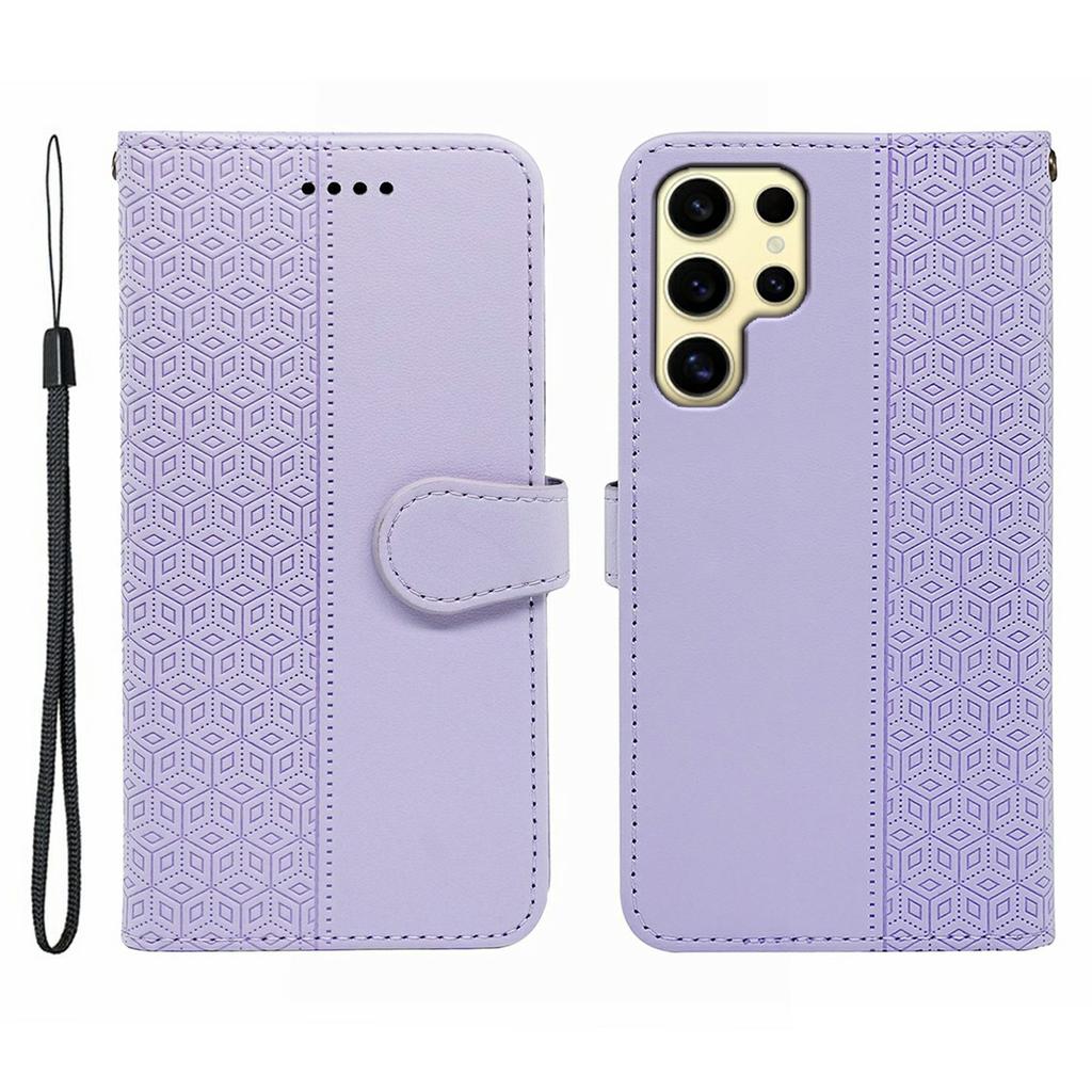 For Samsung Galaxy S25 Ultra Case Anti Scratch Splicing Imprinted Rhombus Leather Phone Cover