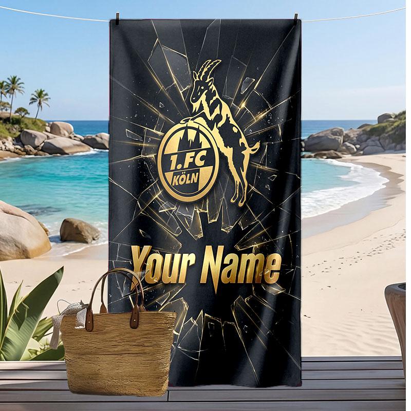 Asciugamano da Spiaggia Personalizzato Stampato FC Köln Logo Calcio Supporto Nome Personalizzato Testo Asciugamano Assorbente Per Sport Viaggio Regalo Speciale