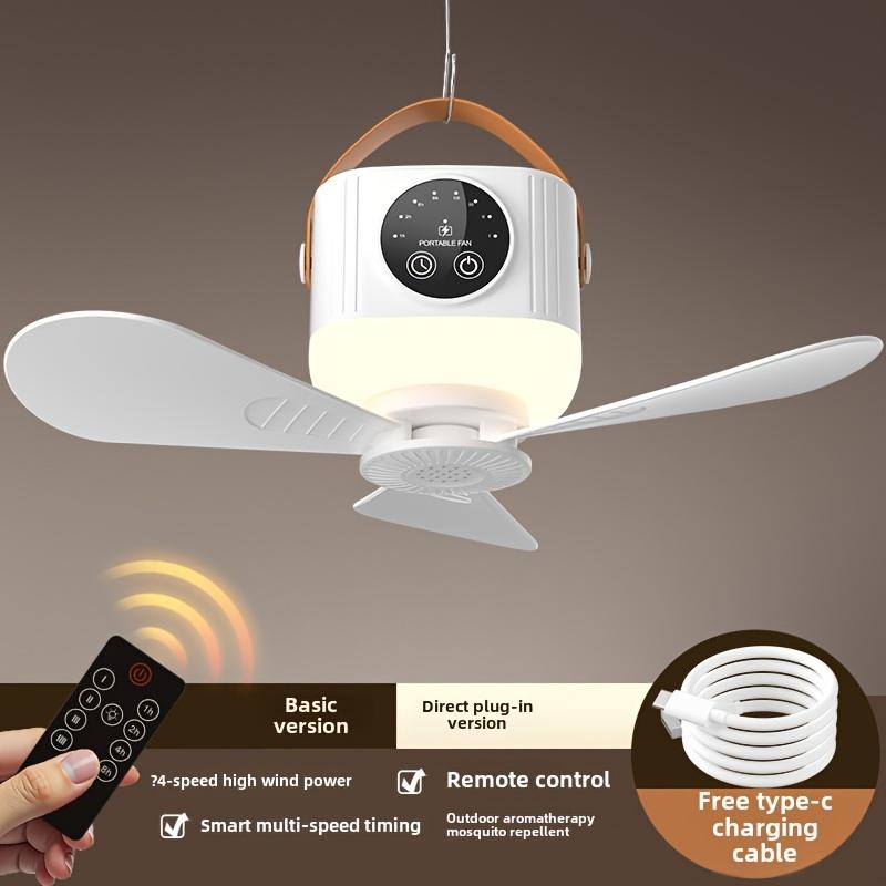Portable Ceiling Fan Mini USB Camping Tent Fans Light with Remote Smart Timingr 4 Adjustable Wind Speeds for Outdoor Dorm, Tent Fan, Outdoor Cooling