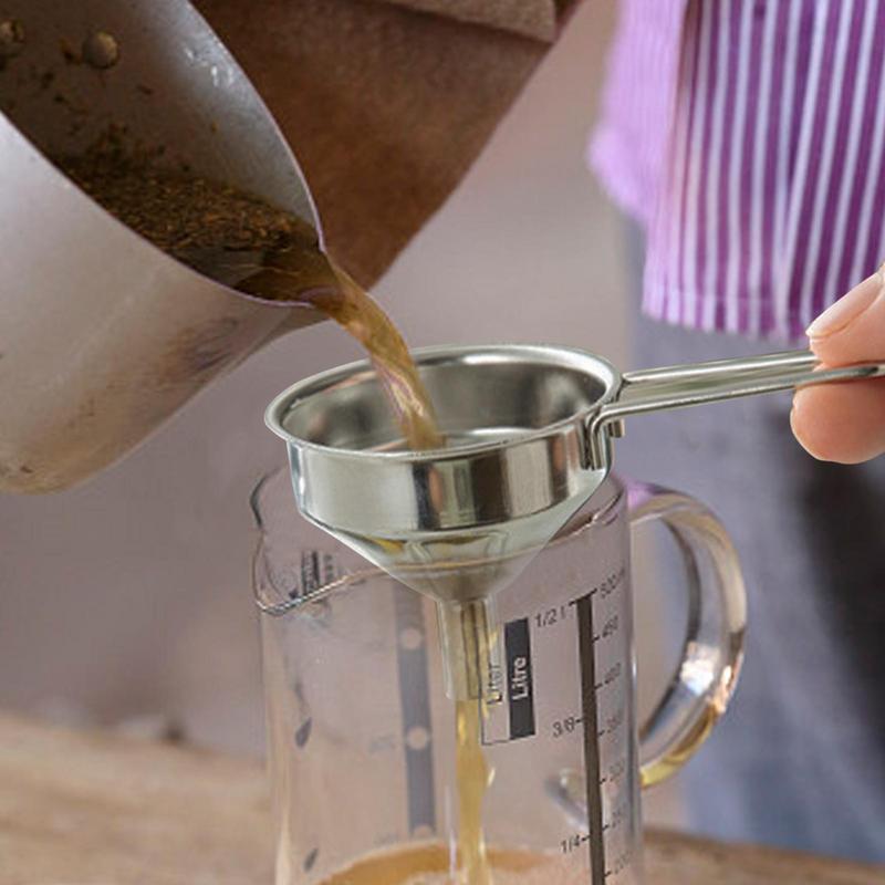 Wide Mouth Stainless Steel Funnel Spice Cooking Oil Filter Kitchen Tool Strainer with Handle Oil Spill Filter Funnel