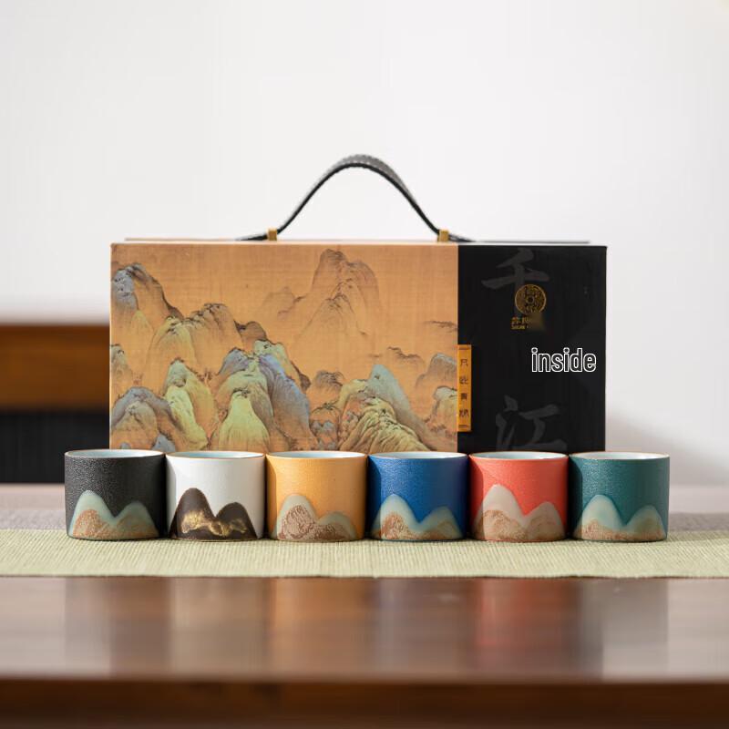 

Sushih Hand-Painted Ceramic A Thousand Li Rivers and Mountains Six-Color Tea Set