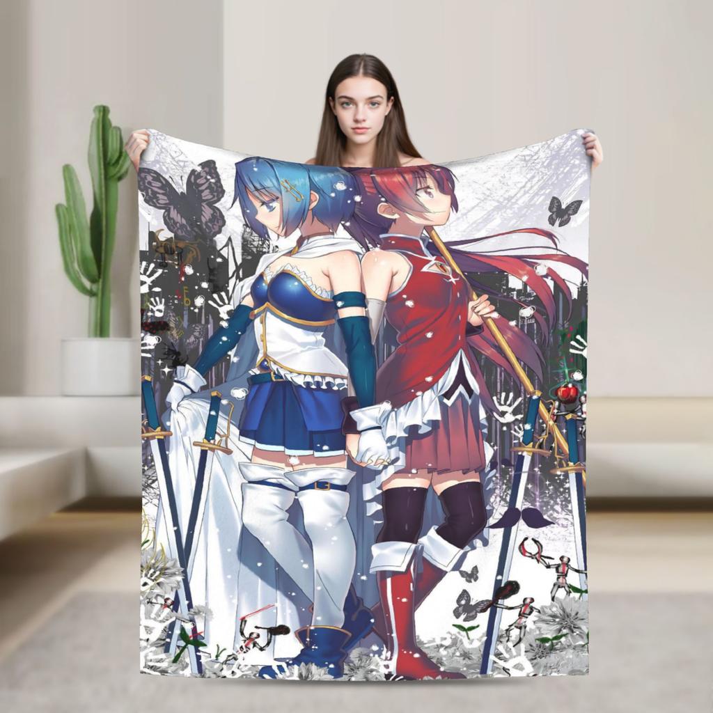 Anime Puella Magi Madoka Magica Flannel Blanket Comic Novelty Throw Blanket for Home 150*125cm Bedspread