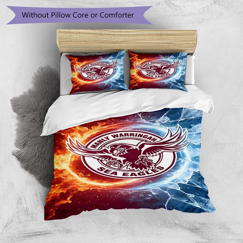 3pcs Duvet Cover Set (1*Duvet Cover + 2*Pillowcase, Without Core), Manly Warringah Sea Eagles Print Bedding Set, Bedroom Decor, All‑Season, Birthday G