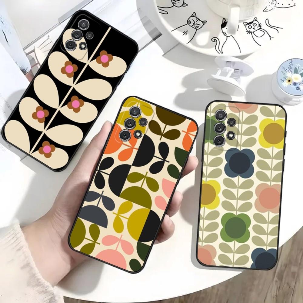 Multi Stem Orla K-Kiely Folio Phone Case For Samsung S25,S24,S21,S22,S23,S30,Ultra,S20,Plus,Fe,Lite,Note,10 Black Soft Shell