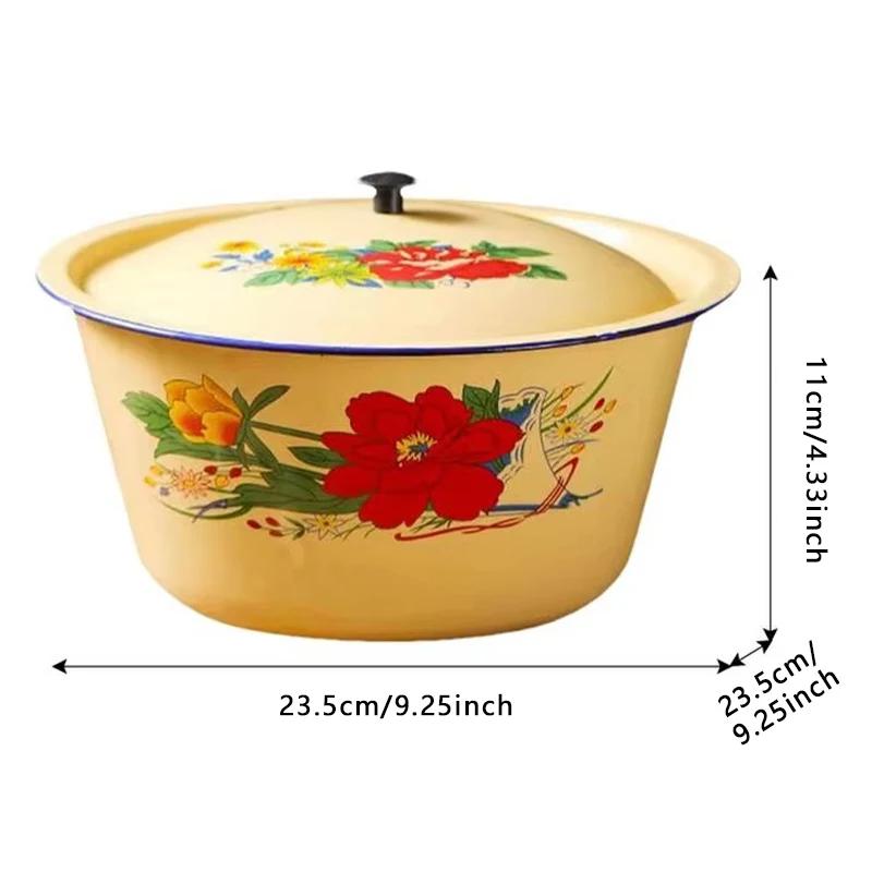 Enamel Mixing Bowl with Lid Retro Vintage Enamel Bowl Vegetable Container Pot Enamel Ware Enamels Soup Basin Container for Rice