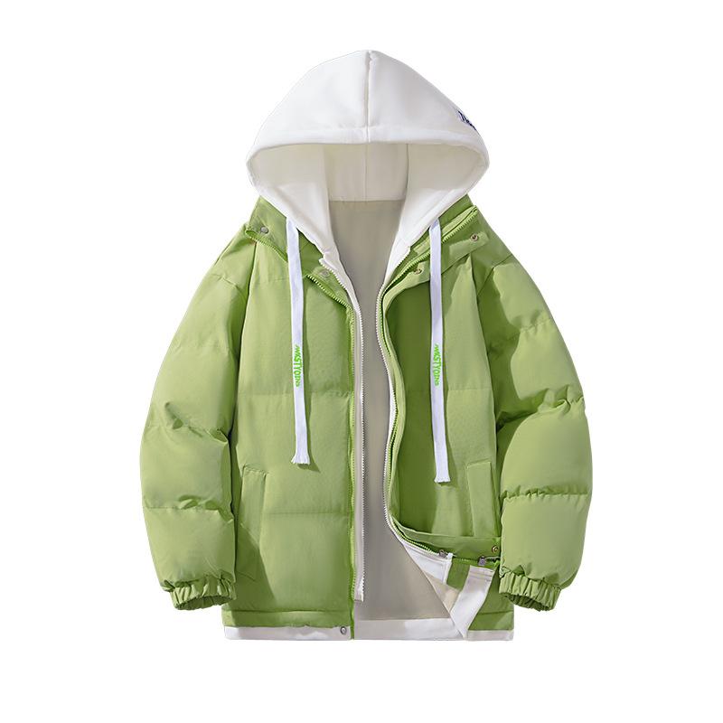 New Winter Style Men's Fake Two-piece Hooded Cotton Coat Student Loose Thickened Warm
