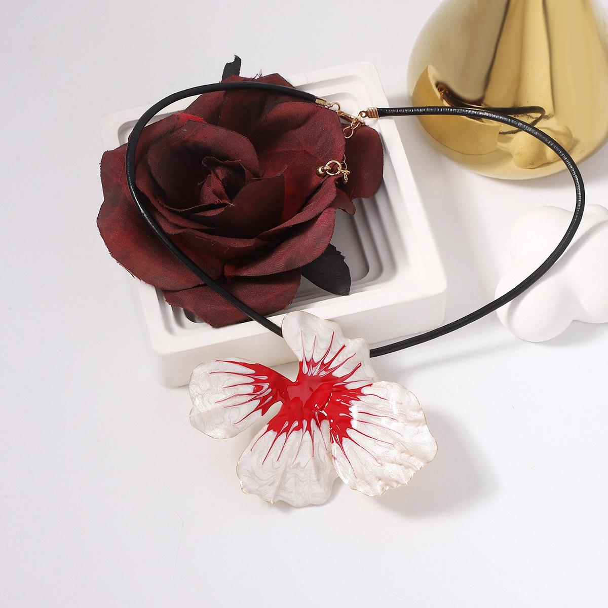 Богемный ретро капельный эмалевый персонализированный набор колье с крупным цветком и серьги-пусеты, нишевая мода