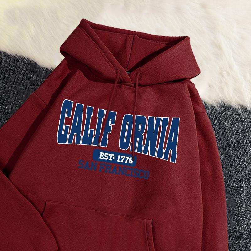 Autumn Winter Womens Hoodies California Est 1776 San Francisco Printed Sweatshirt Warm Fleece Comfortable Pullover Casual Tops