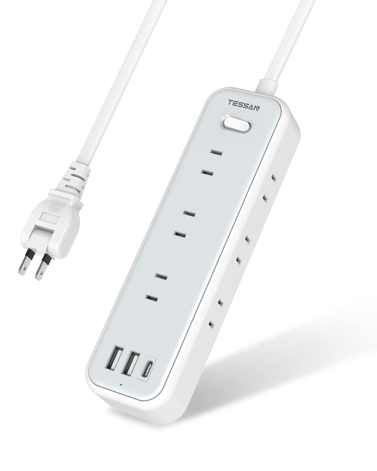 

TESSAN 2m Extension Power Strip with and Octopus 9 AC 1 2 Octopus with Group OA Power Cord Cord, USB-C Outlets, Outlets, USB-C, Type-A Outlets, сірий колір