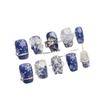 Almond Shaped Blue Snowflake Handmade Fake Nail Tips