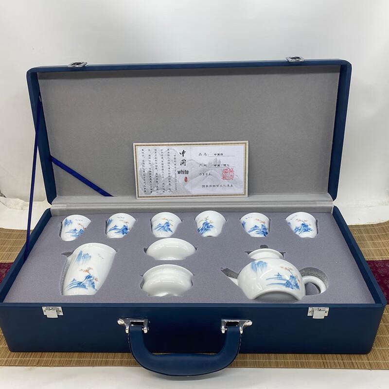 Tuopai Hand-Painted Suet Jade Porcelain Tea Set