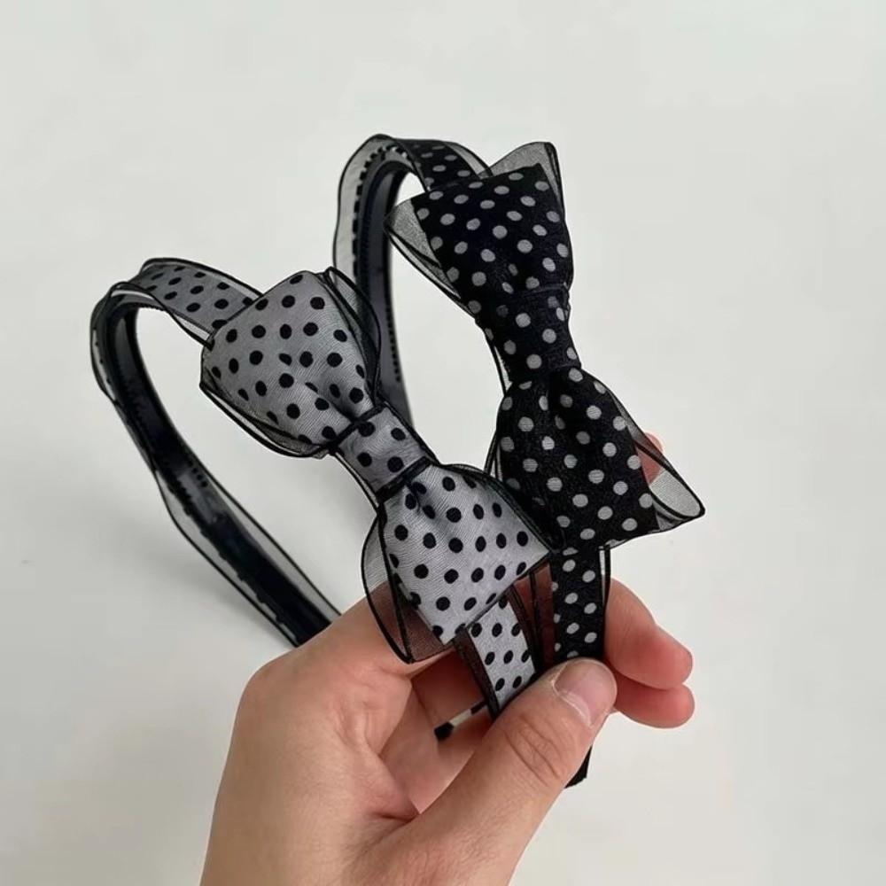 Polka Dot Hair Hoops Organza Fabric Hair Accessories Vintage Bow Headbands For Women