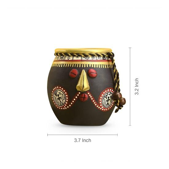 Warli Hand-Painted Tribal Pot Faces Living Room  Home Decorative Terracotta Pots Showpiece Flower Pots  Set of 2)