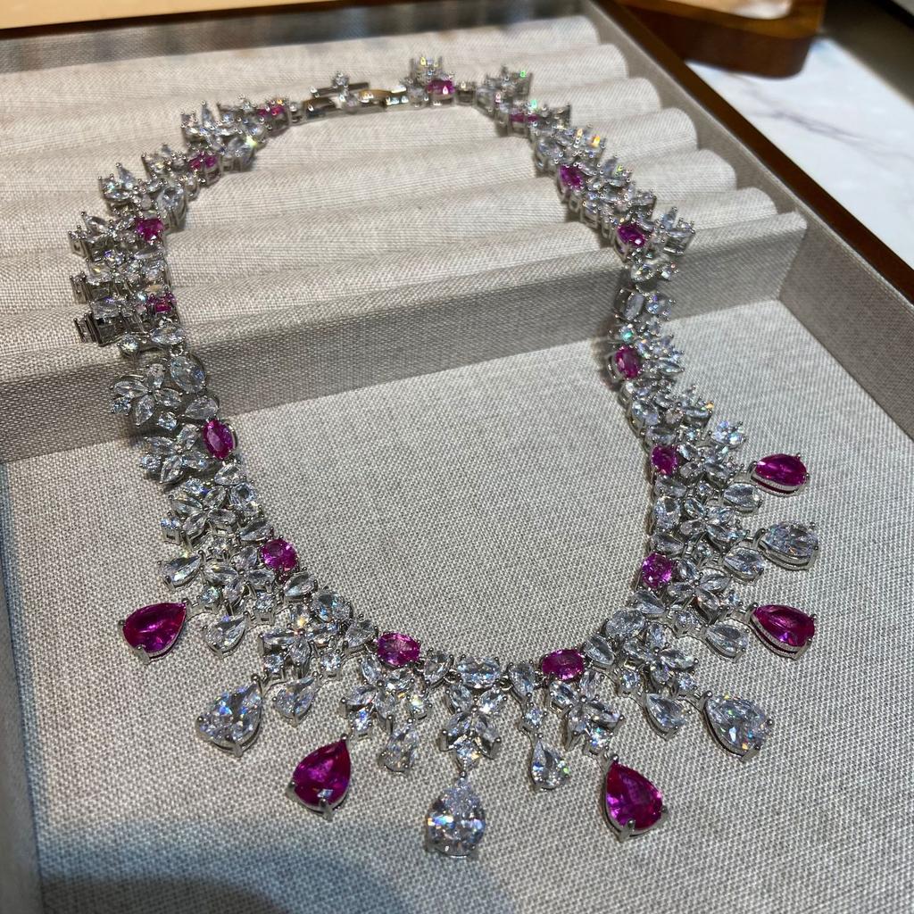 Italian Jewelry Set Seiko High-End Rhodium-Plated India-Pakistan Wedding Banquet Fashion High-End Colored Treasure Necklace