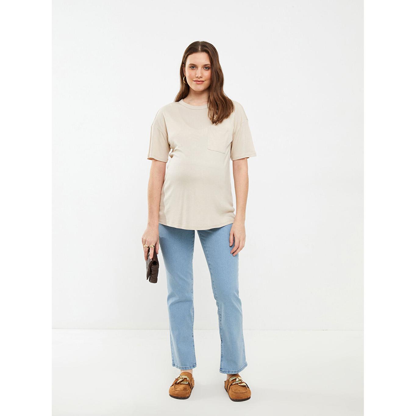 

Футболка для беременных с круглым вырезом и коротким рукавом, бежевая