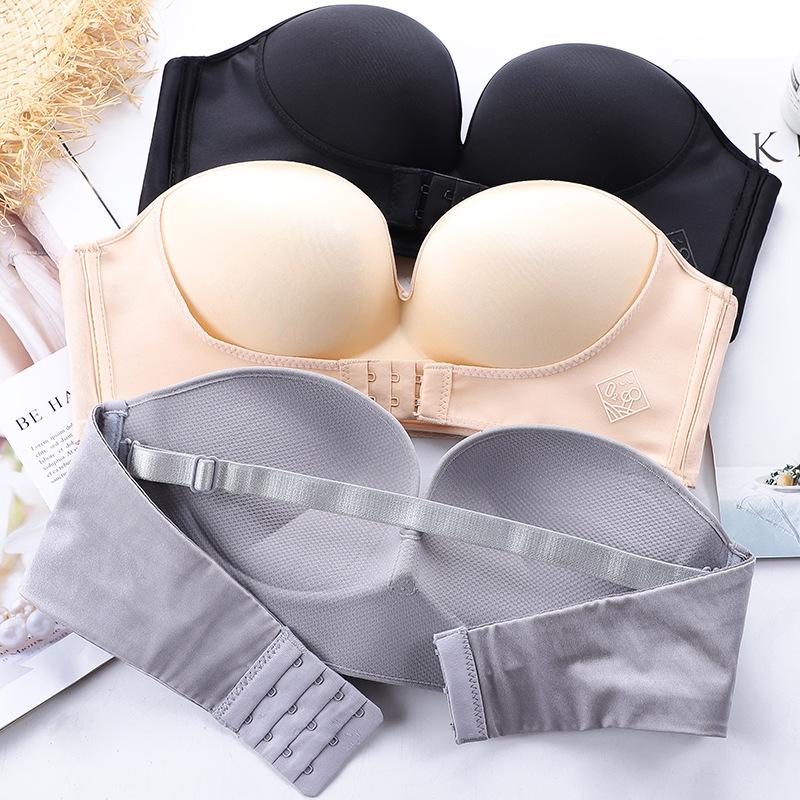 Strapless Front Buckle Bra Invisible Non-slip Girls Small Chest Thick Cup Bra Push Up Adjustable Underwear Bra