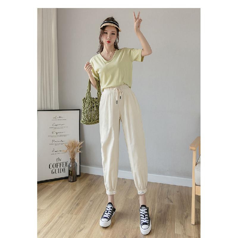 2026 Women's Thin Cotton-Linen Pants, High-Waisted, Loose-Fit, Cuffed, Nine-Quarter Length, Casual Harem Pants