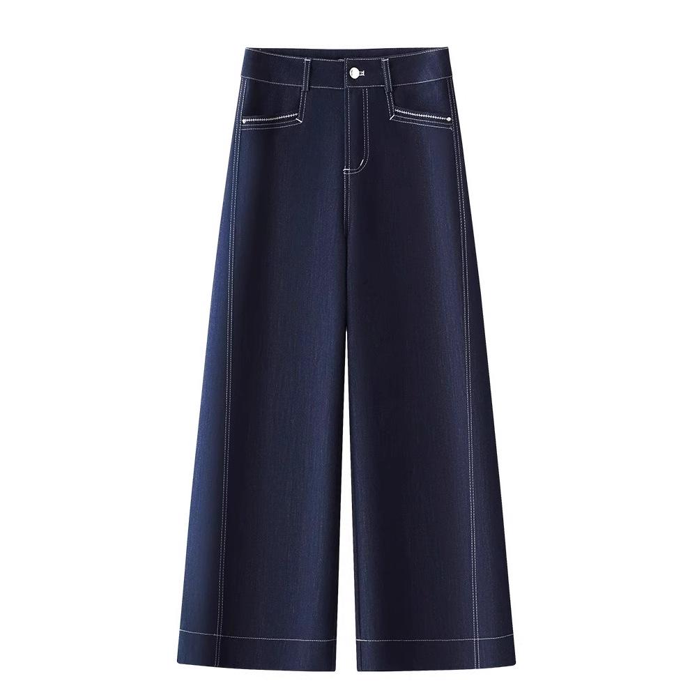 Spring/Summer 2025 Women's Vintage Denim Blue Wide-Leg Jeans: Nine-Point Slimming Petite Straight-Leg Pants