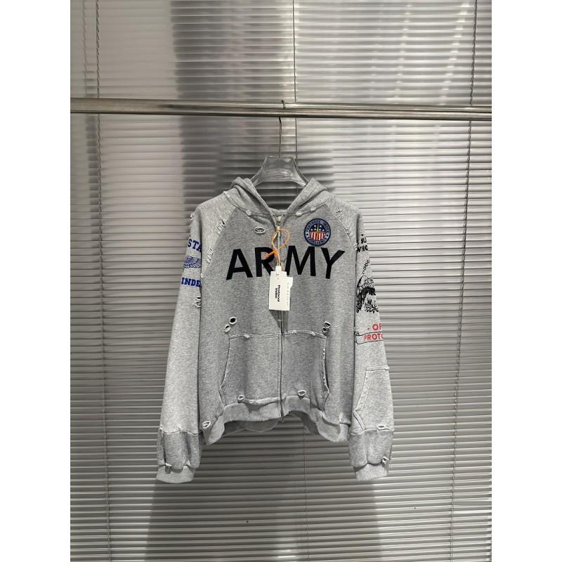 Streetwear Hooded Sweatshirt With Patchwork Embroidered Slogan Distressed Washed Cotton Mens Casual Top