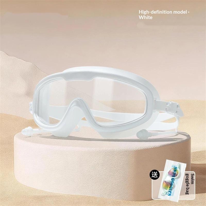Large Frame Adult Swimming Goggles Anti Fog Uv Protection Waterproof Swim Glasses With Ear Plugs For Pool Beach