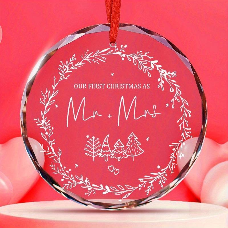 1pc/2pcs Our First Wedding Ornament, Just Married ,Glass Xmas Tree Decoration Gift, Christmas Party Holiday Gift Decor Memorial Christmas Prent