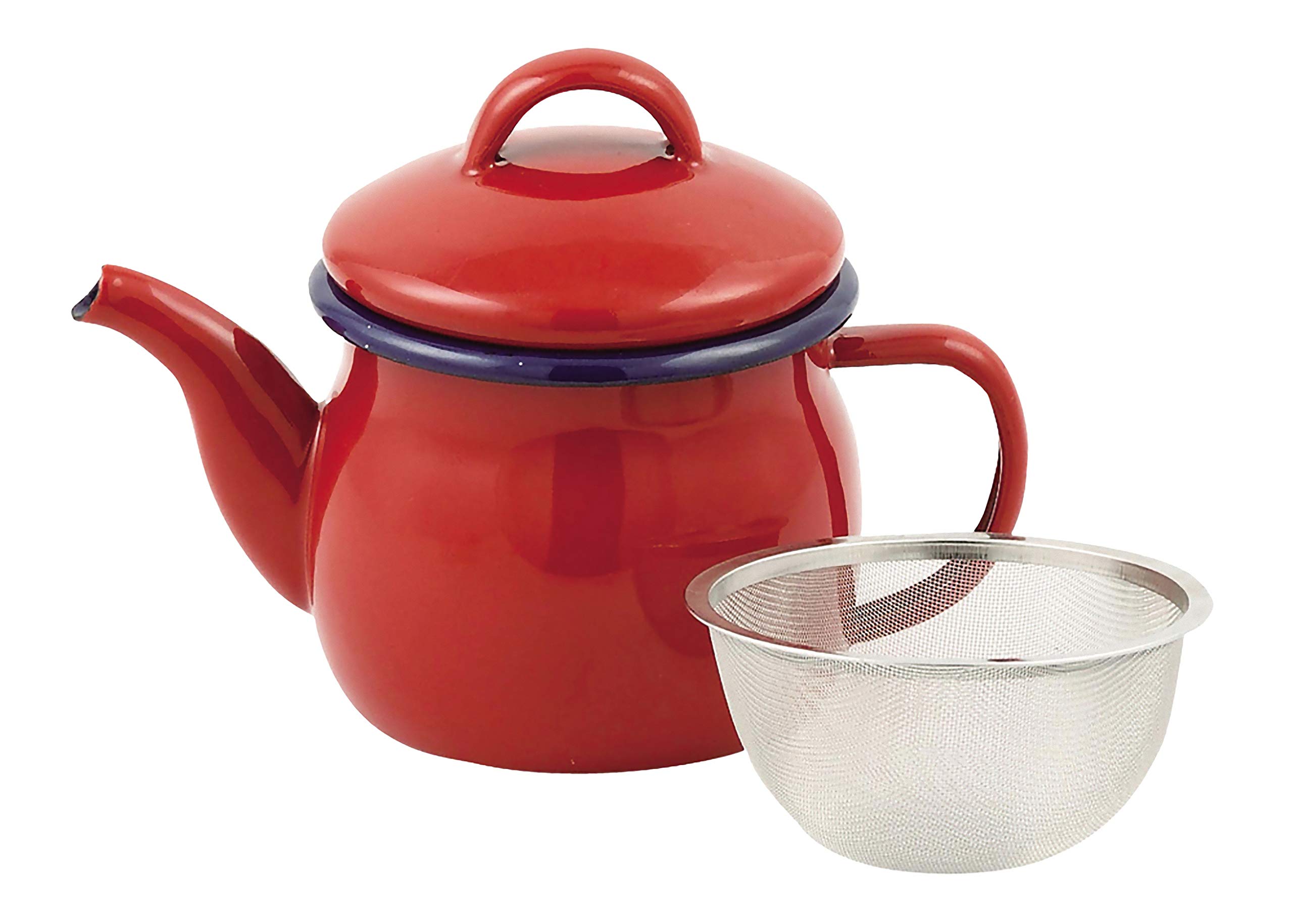 

Pearl Metal Teapot, Red, 580ml, with Enamel Tea Strainer, Just the Right Size, HB-4411