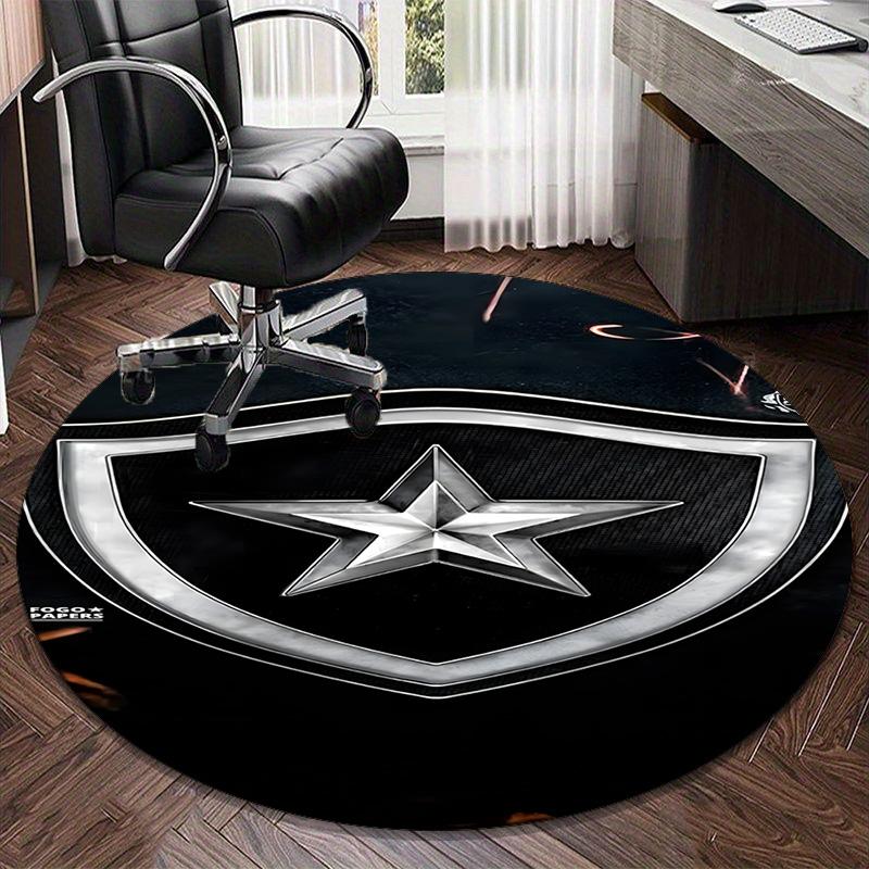 1PC round rug Shield With Star Emblem Printed Round Area Rug ,Rug For Home Office, Round Chair Rug, Decorative Carpet Fan gifts Christmas gift