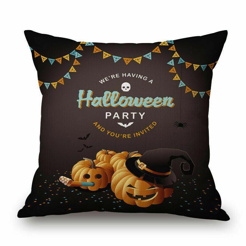 Cotton Linen Halloween Sofa Decor Cushion Cover With Stylish Pumpkin Design