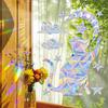 21pcs Star Moon Cat Sun Catcher Window Clings for Glass Windows, Anti-Collision Stickers Decals Prevent Bird Strikes,Rainbow Prismatic Window Clings
