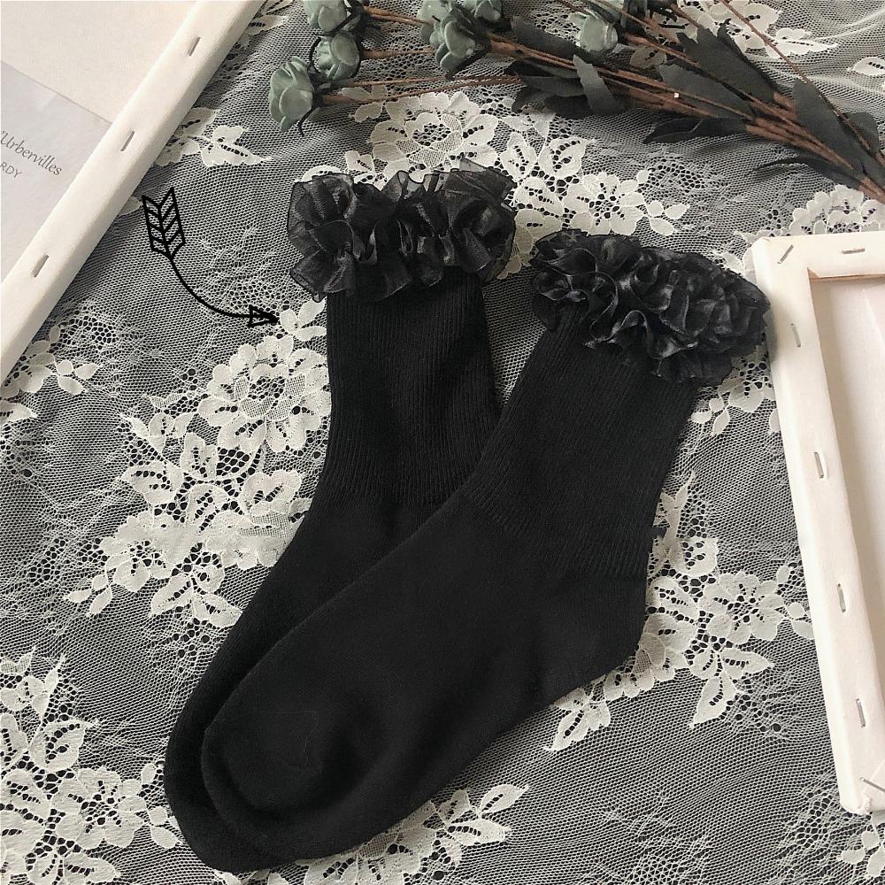 Summer Lace Socks Japanese Lolita Sweet Tube Socks Children's Black Cotton Lolita Calf Socks Tide