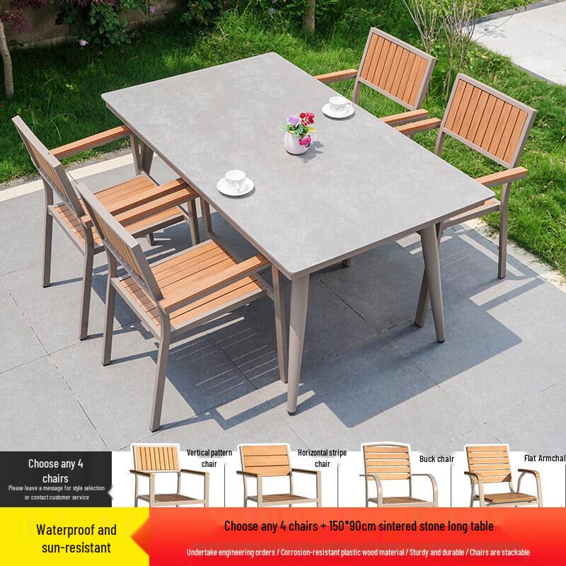 JINGGENG Outdoor Plastic Wood Table and Chair Set