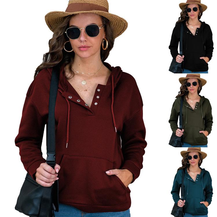 Buy Winter Solid Color Ladies Jersey Jumper Sweater Long Sleeve Button V Neck Pullover Casual